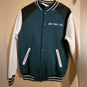Zara Teal and White Varsity Jacket